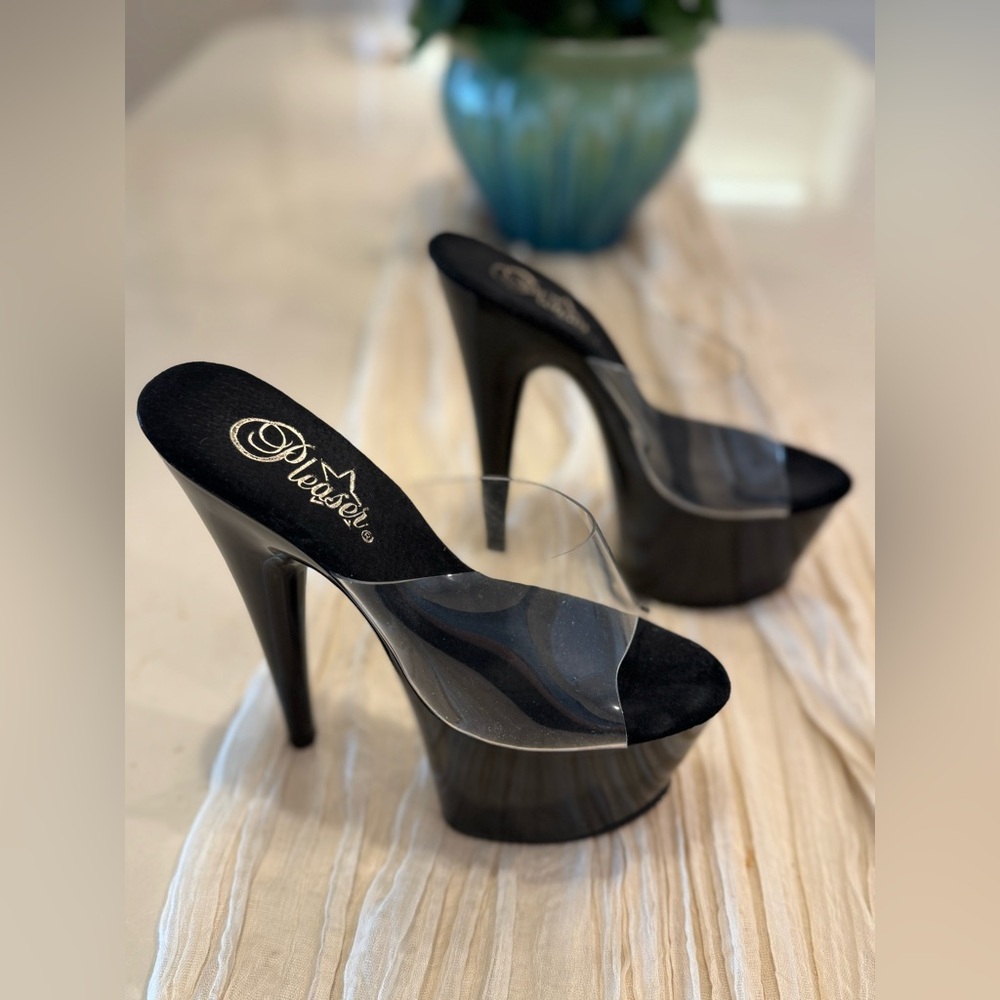 PLEASER | Adore Black and Clear Platform Heels - Picture 6 of 9
